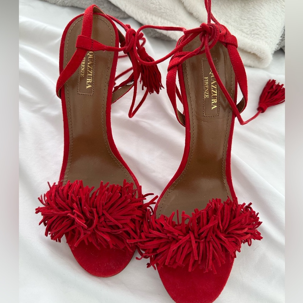 Aquazurra Red Fringe Suede Shoe